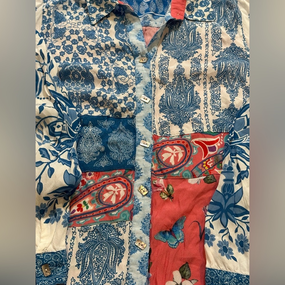 John Mark Patchwork Button Down Floral Paisley Tu… - image 6